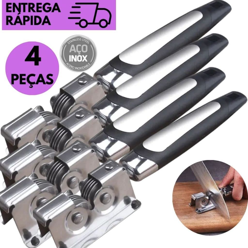 Kits 4 ou 2 Afiador de Facas Manual Portátil C/Base Antiderrapante Alta Precisão Amolador de Facas