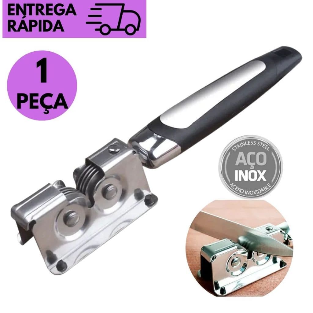 Afiador de Facas Manual Portátil Inox Com  Base Antiderrapante Para Cozinha Amolador de Facas