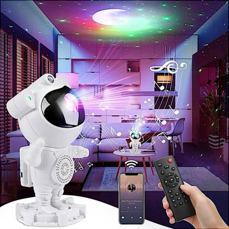 Projetor Astronauta Luminária Led Abajur Quarto Galáxia Bluetooth ASMR Ruído Caixa de Som