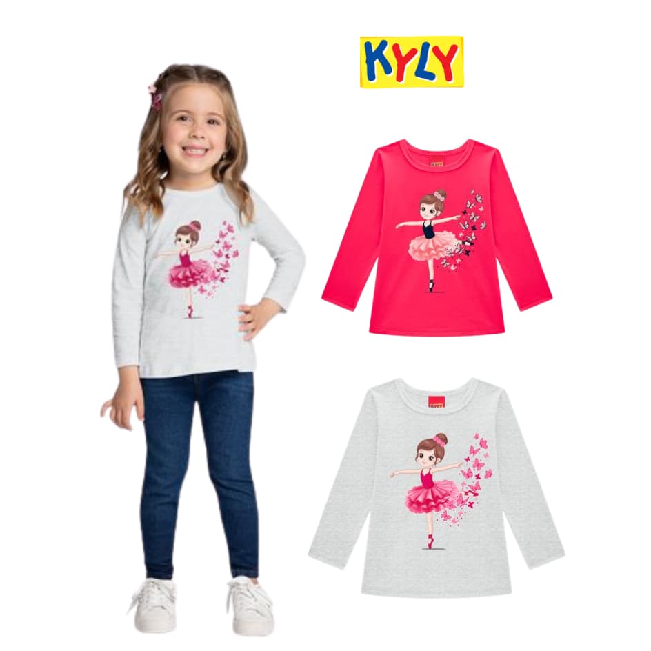 Blusa infantil Kyly Menina Manga Cumprida Camiseta em Algodão  coleção outono inverno envio rápido