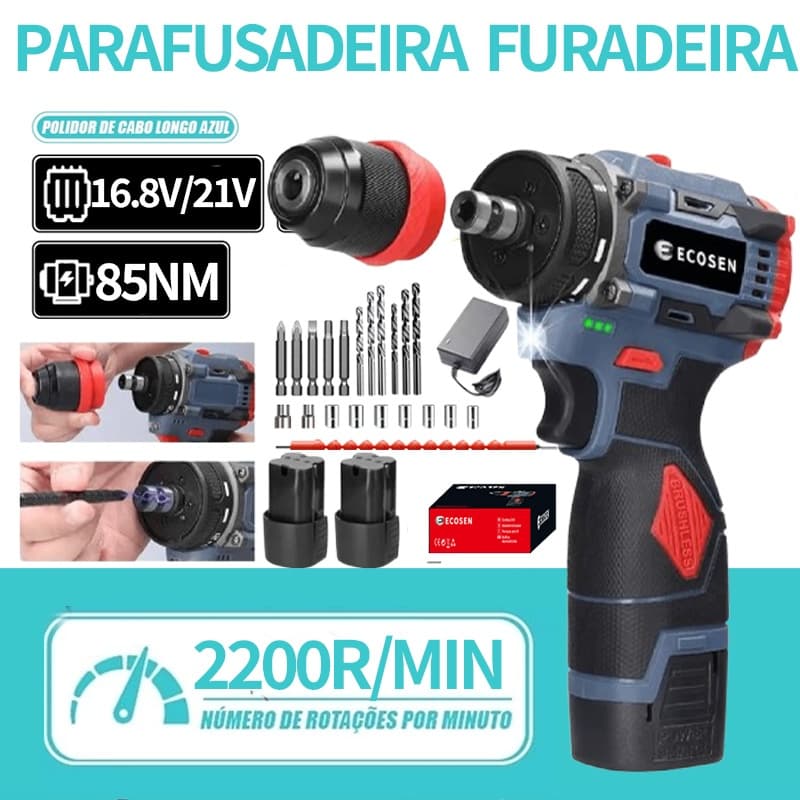 16.8V Parafusadeira 2 Baterias Furadeira Ferramentas sem escova