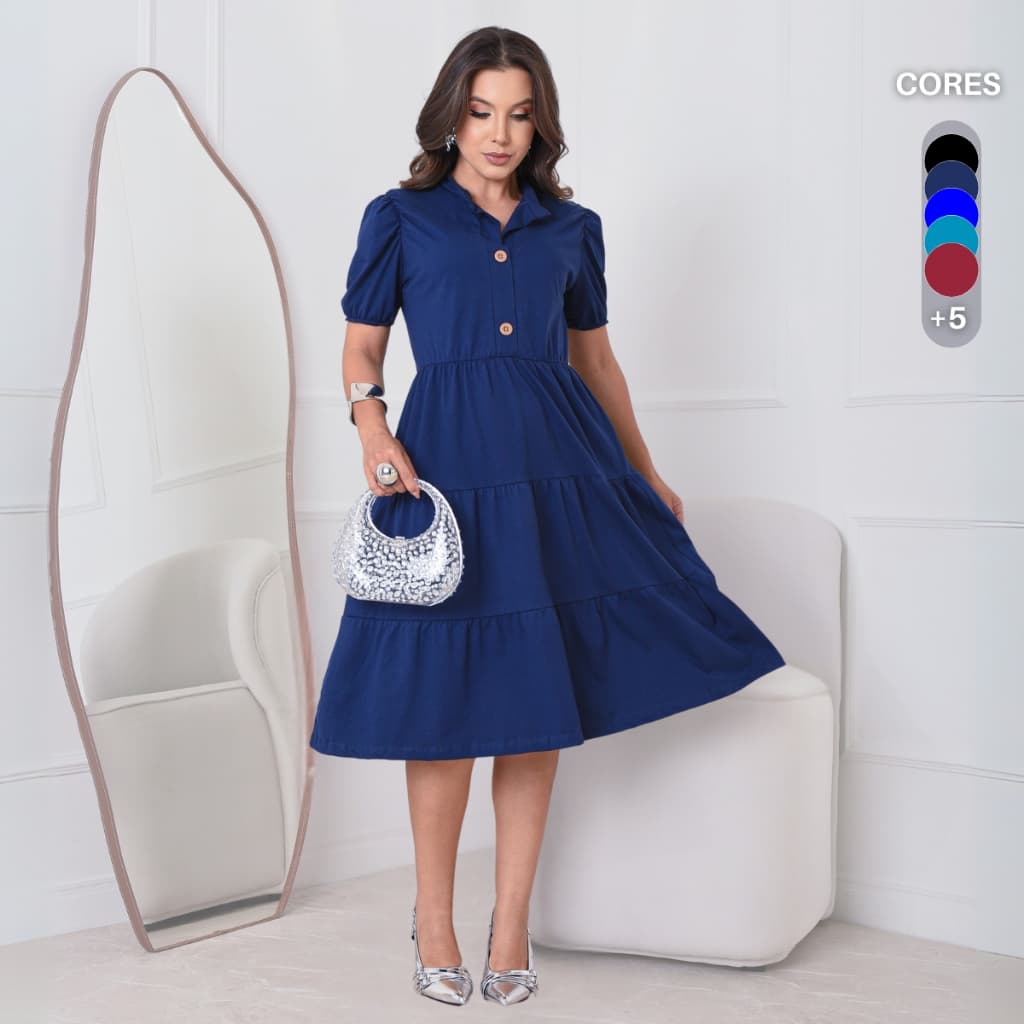 Vestido  Moda Evangelica Feminino Midi Rodado Cristã Casual Elegante Modelo 3 Marias Manguinha