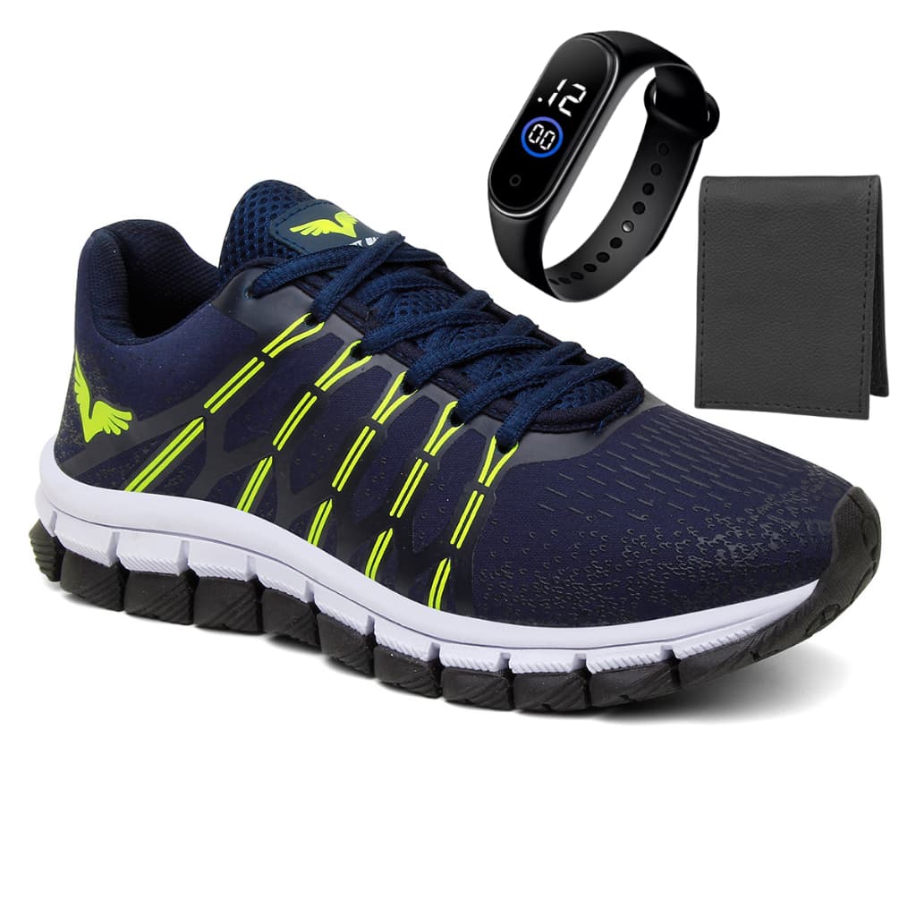 Kit Tênis Masculino Esportivo Macio De Treinos Com Relogio Digital Led e Carteira Slim Masculina Promoção