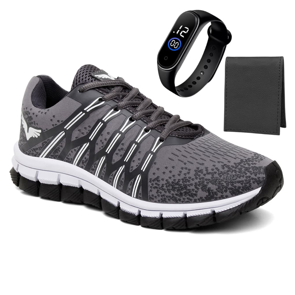 Kit Tênis Masculino Esportivo De Academia Casual Macio Confortavel + Relogio Digital e Carteira Slim Masculina Promoção