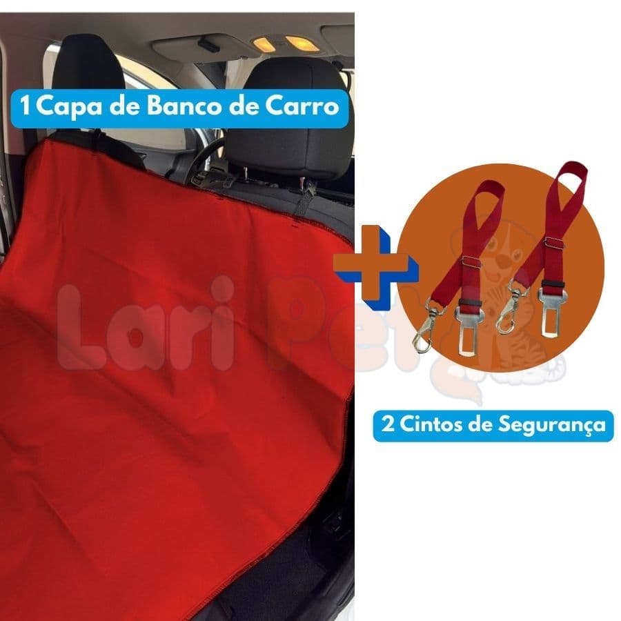 Kit Capa Impermeável para Banco de Carro + 2 Cintos de Segurança para Pet Cães e Gatos