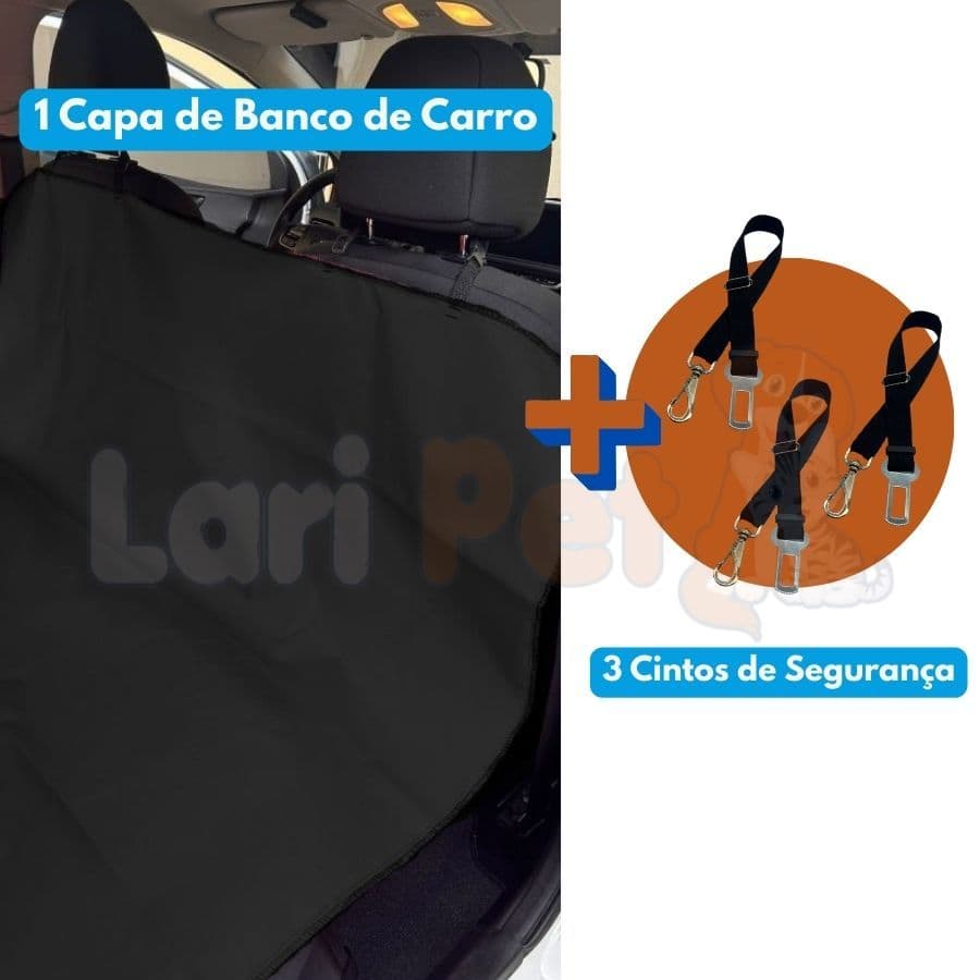 Kit Capa Impermeável Pet para Banco de Carro + 3 Cintos de Segurança para Cães e Gatos