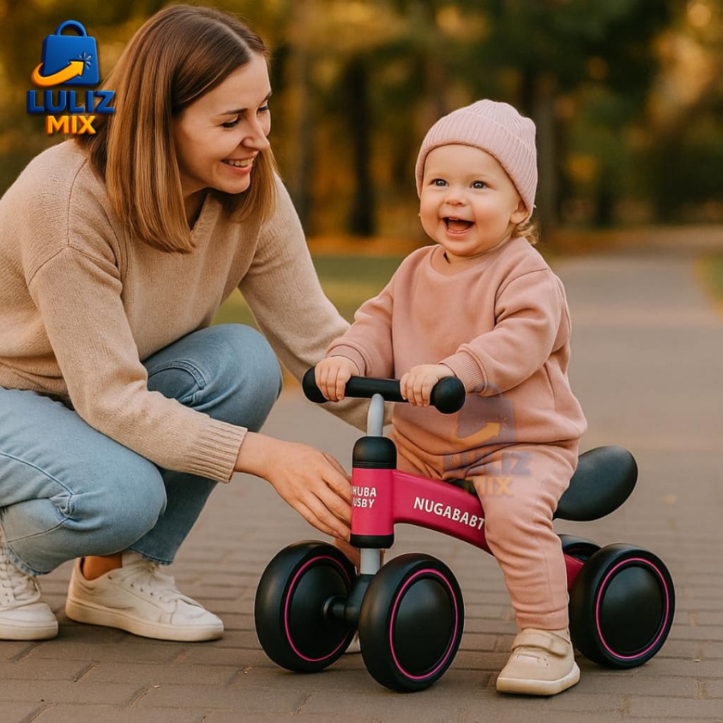 Bicicleta Sem Pedal Infantil Equilíbrio 4 Rodas Rosa Azul Menina Menino