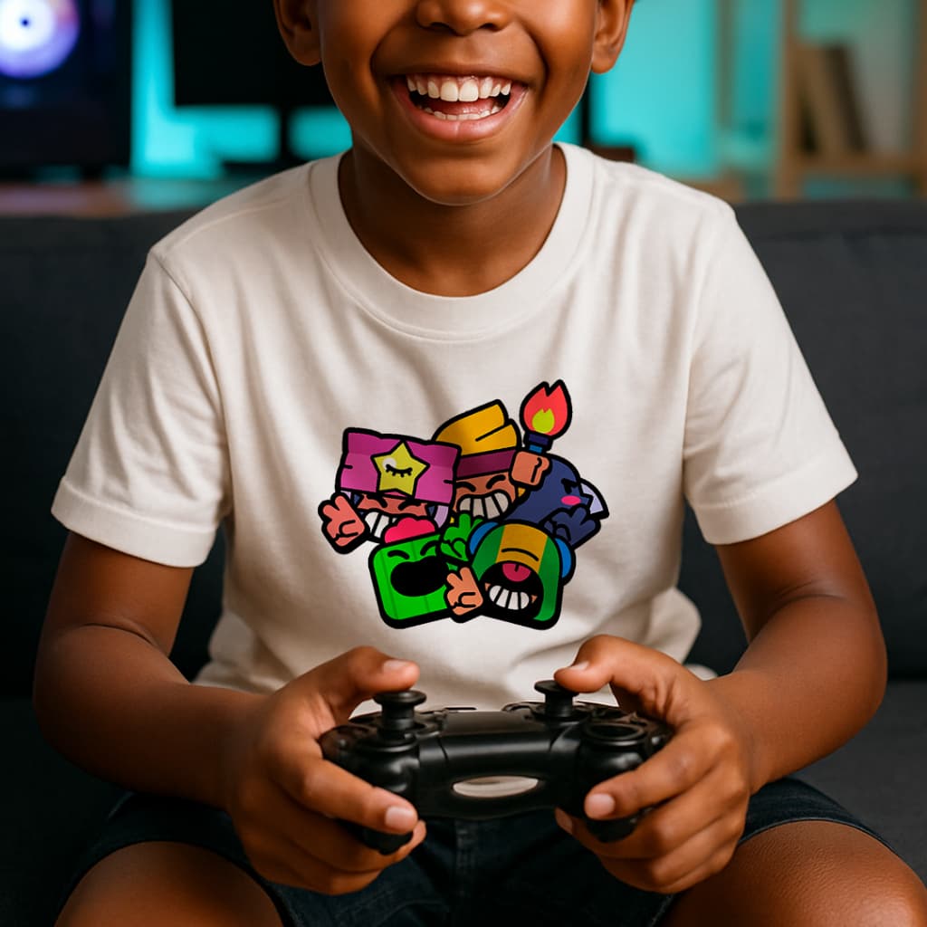 Camiseta Brawl Stars Camisa Infantil Blusa Tshirt Jogo Gamer Vraios Brawl Stars BT21 Moda Infantil Juvenil Adolescente