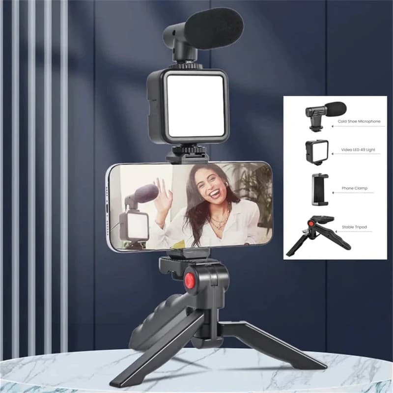Kit De Gravação Com Tripé Luz E Microfone P/ Celular Ao Vivo (AY-49)