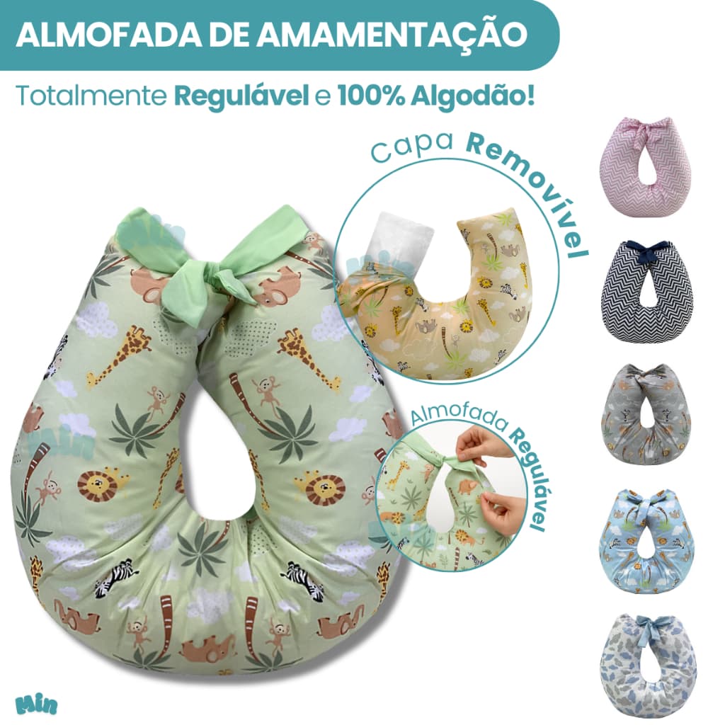 Almofada Para Amamentação Com Zíper Capa Removível Macio Estampado Menino Menina Laço Regulável