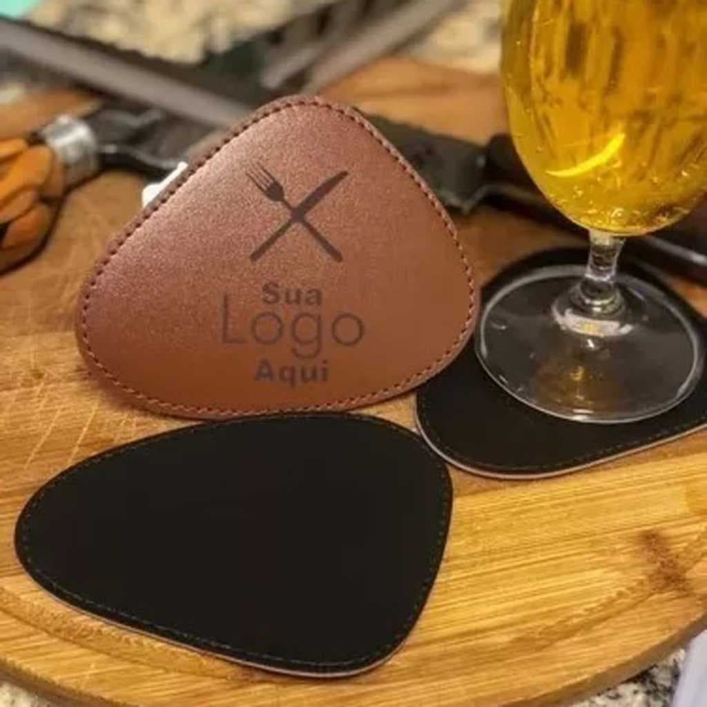 100Porta Copos Couro Sintetico Luxo Para Sua Mesa + Logo