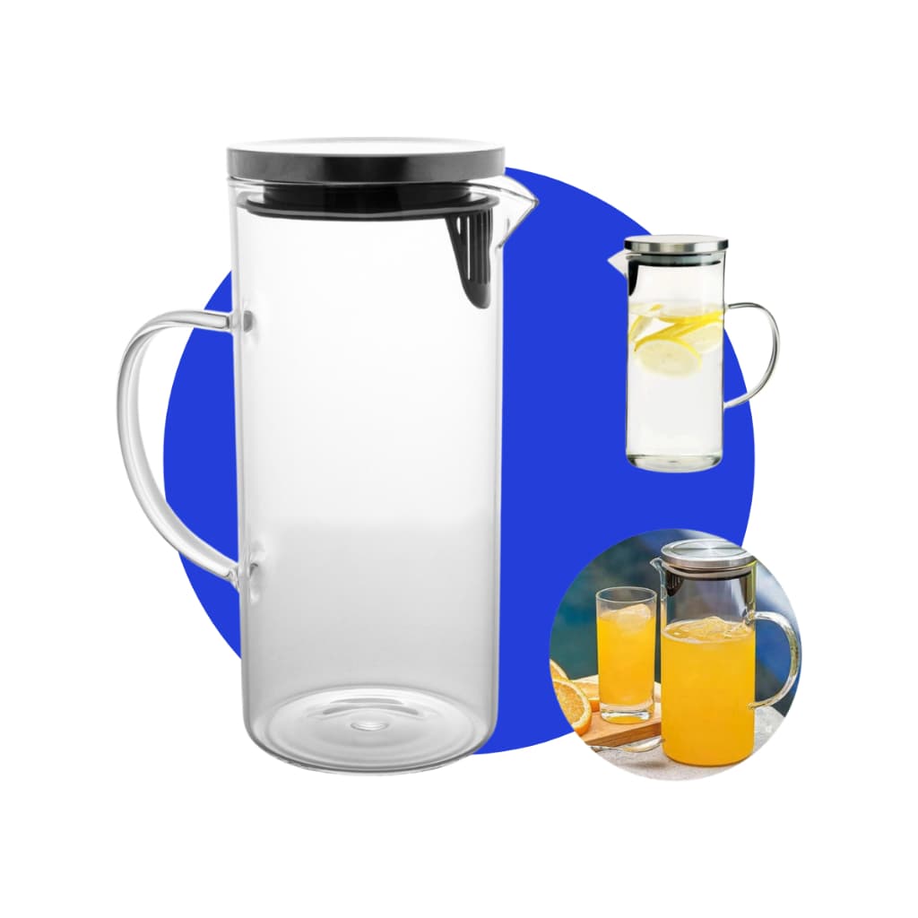 Jarra Em Vidro Borossilicato Resistente Com Tampa Inox 1,5L Transparente