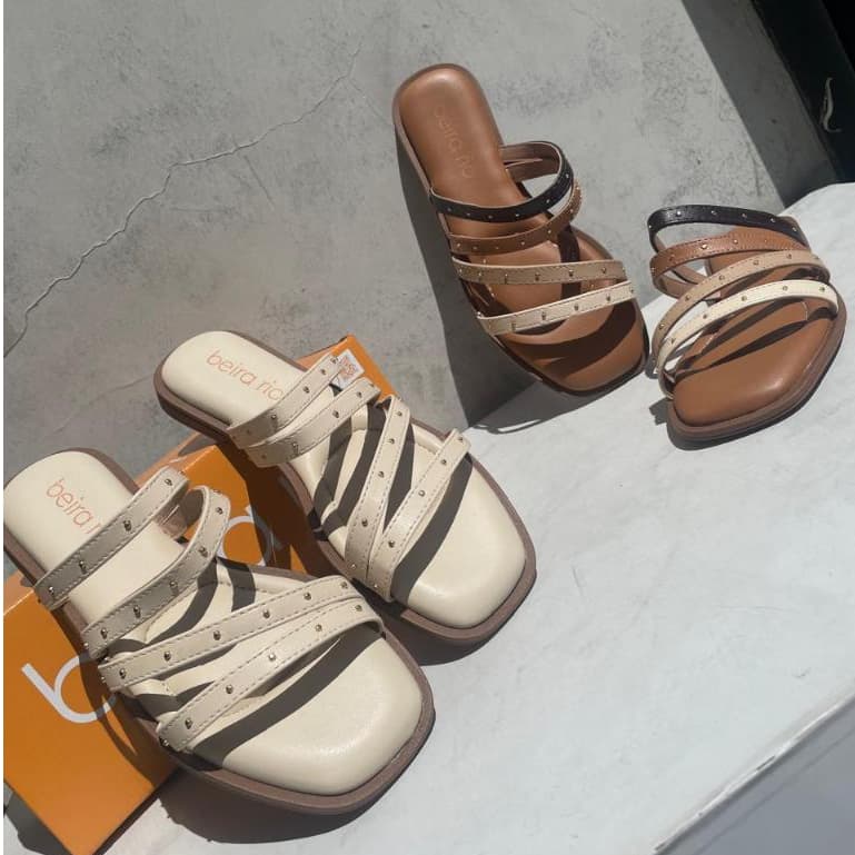 Sandalia Feminina Rasteira Flat Tiras Brilho Beira Rio Original