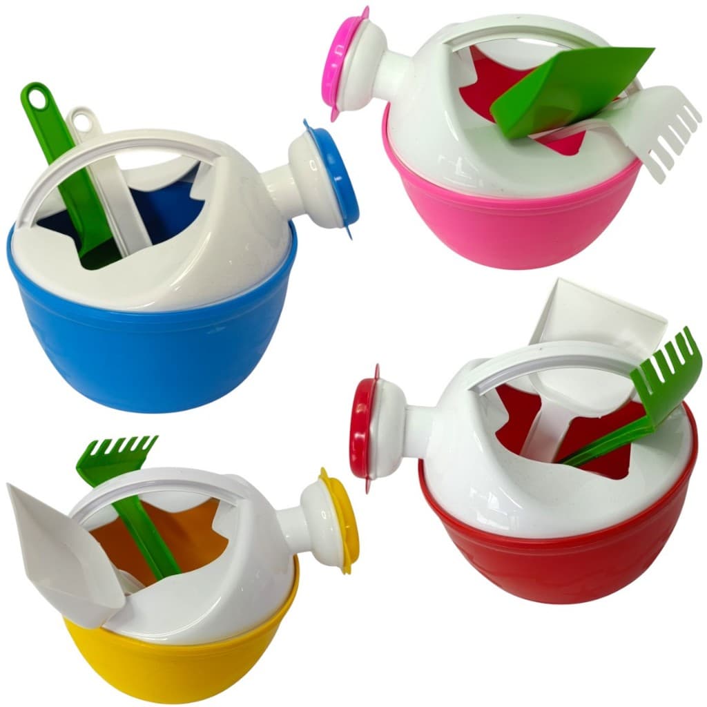 Mini regador + pazinha e rastelo colorido e resistente - Brinquedo de jardinagem / Praia / Ar livre