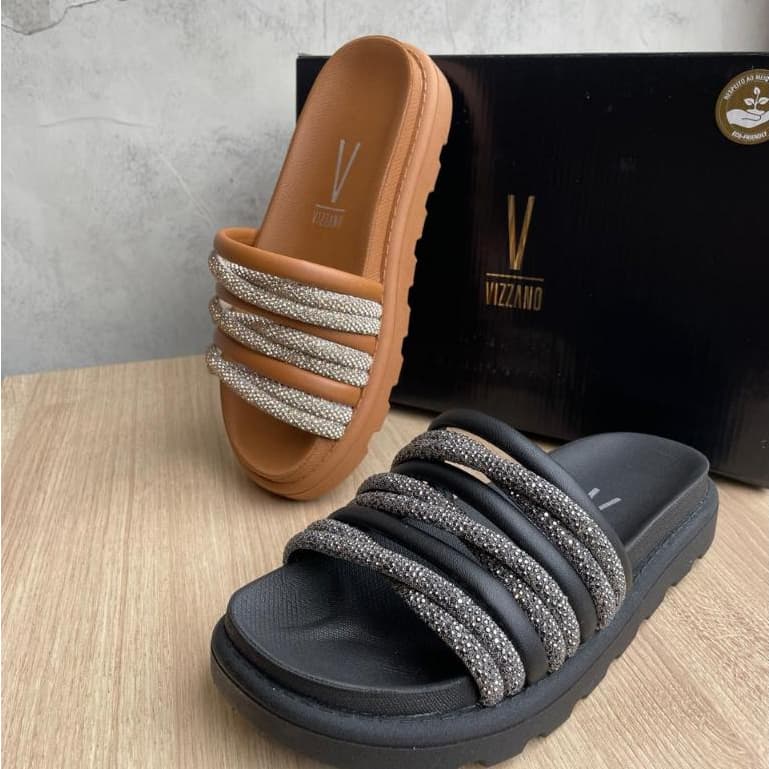Sandalia Feminina Papete Conforto Brilho Vizzano Original