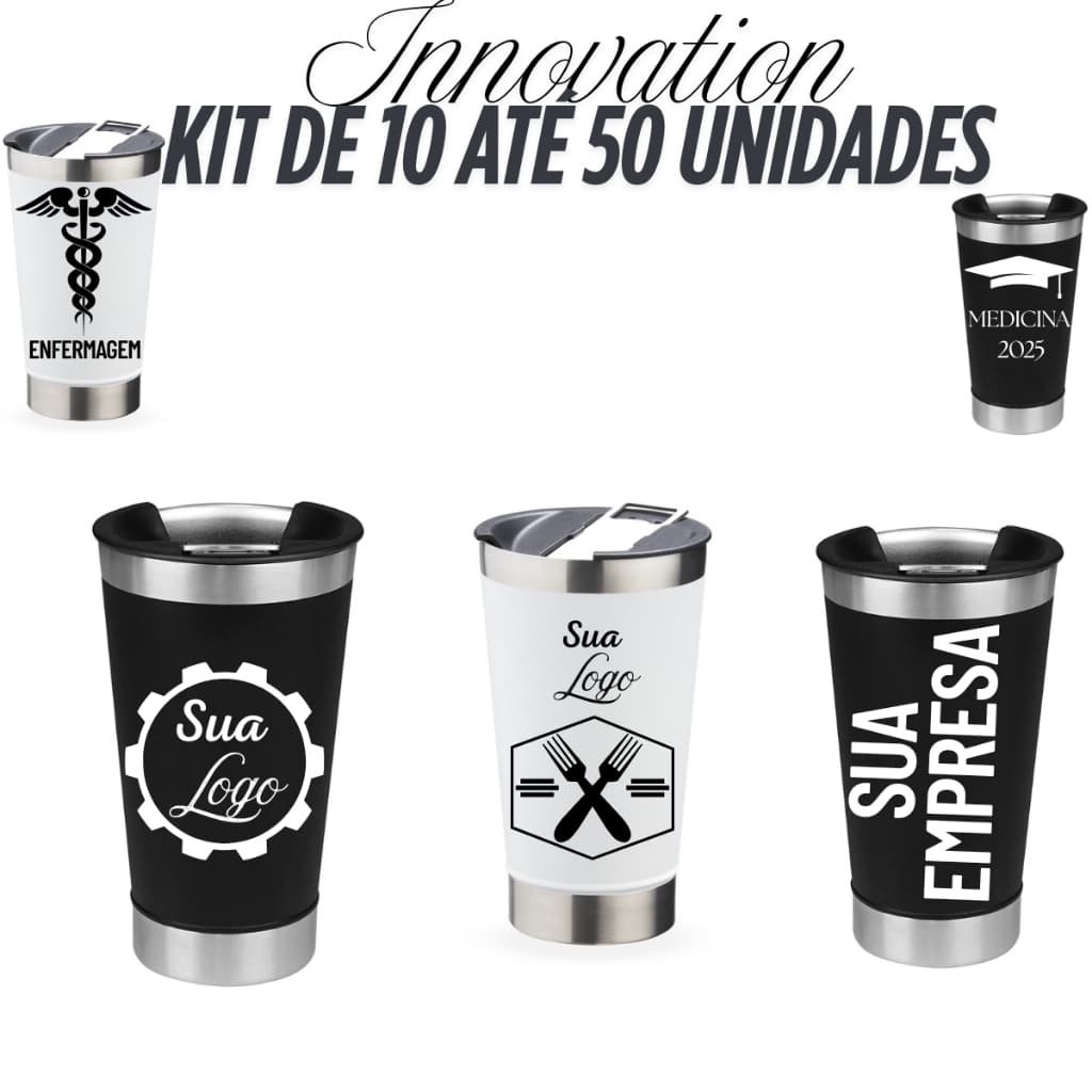 Kit 50 Copo térmico Inox LOGO de empresa ou TIME personalizado brindes propagandas