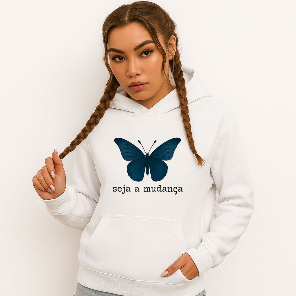 Moletom Canguru Blusa Unissex Borboleta TORNE-SE A MUDANÇA Moda Tumblr Fancy EUA Feminino Masculino