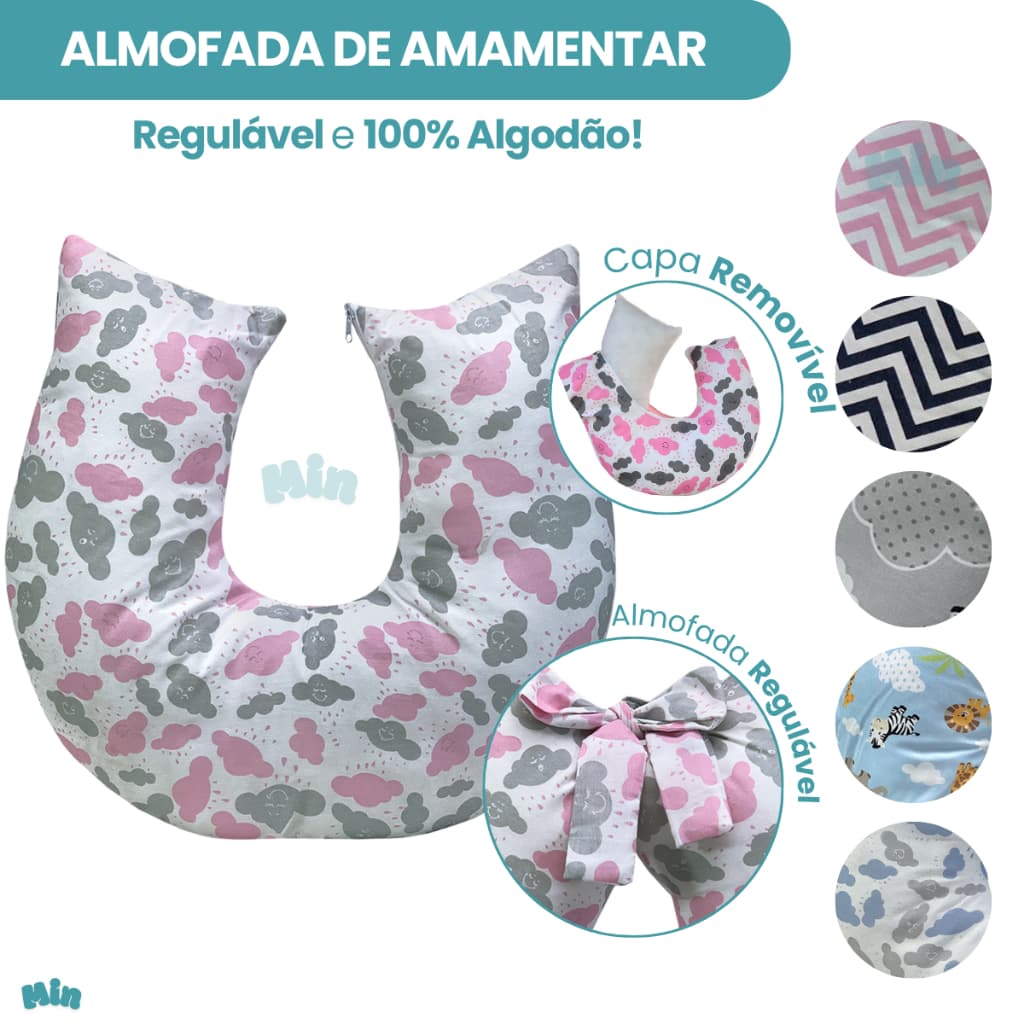 Almofada Travesseiro De Amamentação Amamentar Com Zíper E Refil Menino Menina Estampado