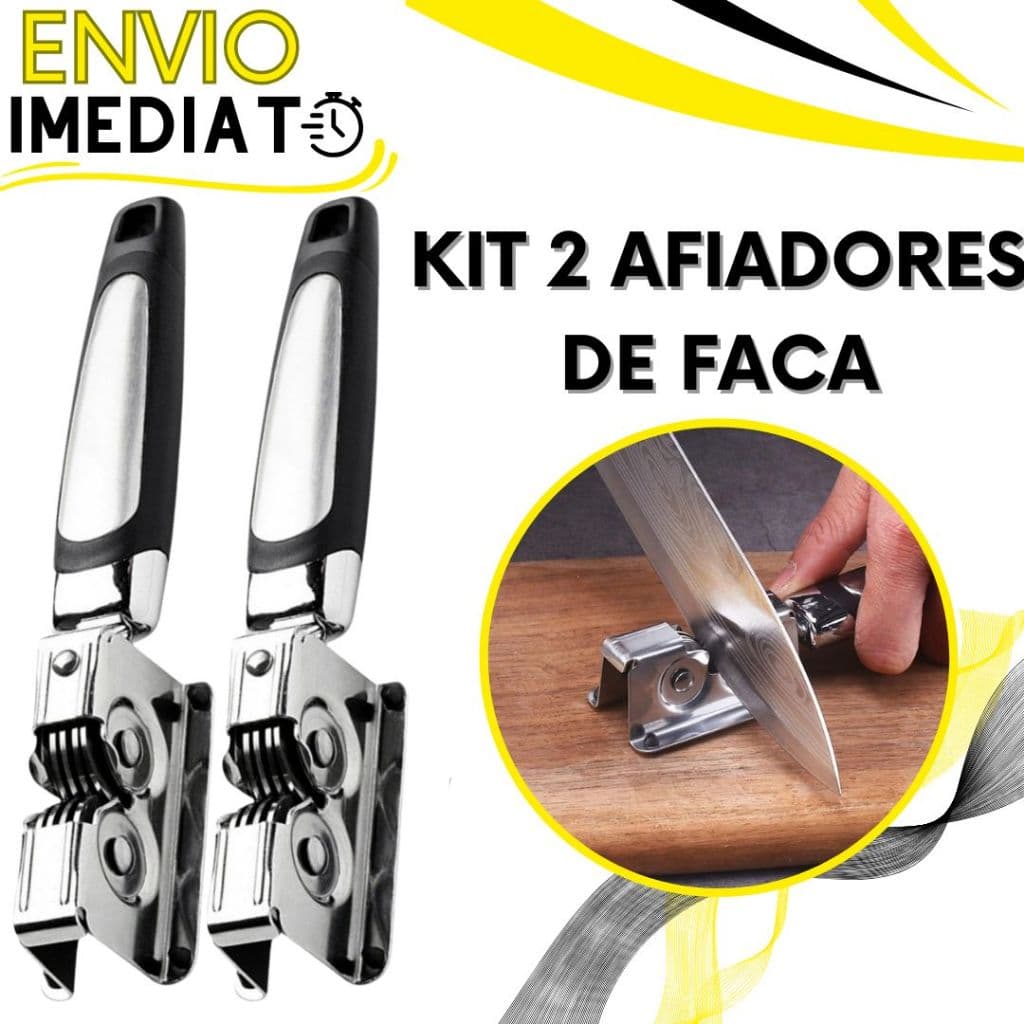 KIT 2 Amolador Afiador de Faca e Tesoura em Aço Inox de Alta Resistência com Cabo Ergonômico para Casa Cozinha