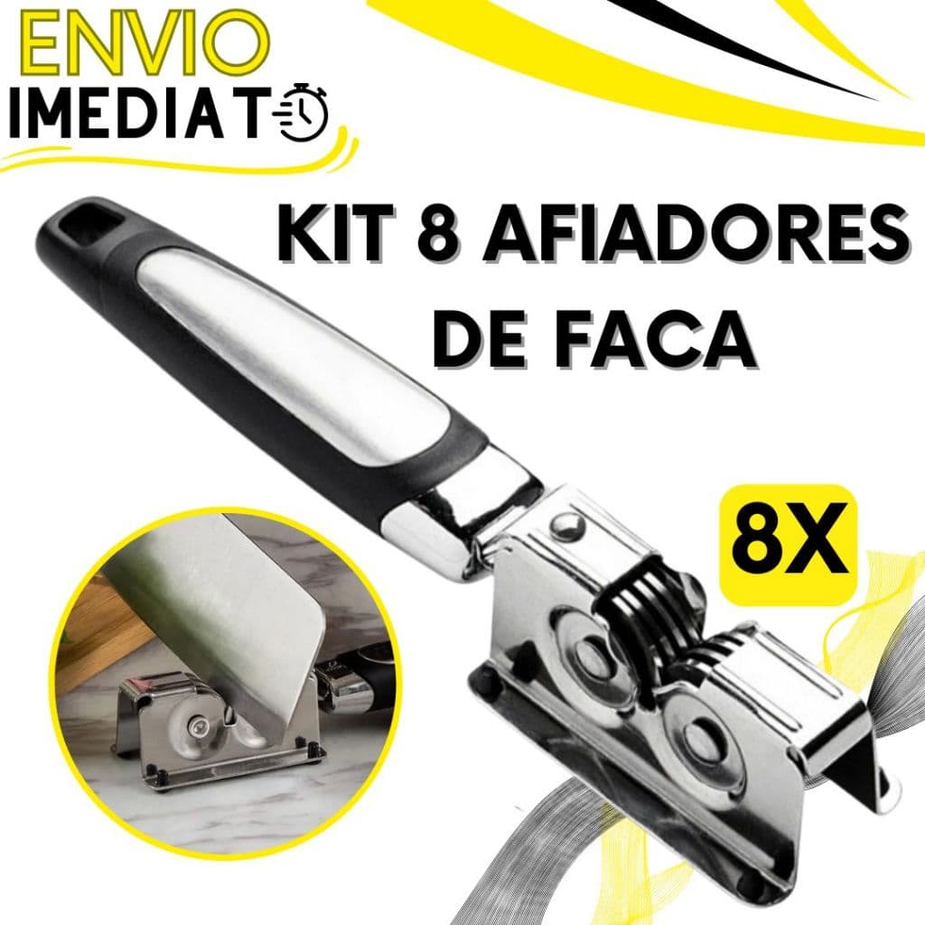 KIT 8 Amolador Afiador de Faca e Tesoura em Aço Inox de Alta Resistência com Cabo Ergonômico para Casa Cozinha