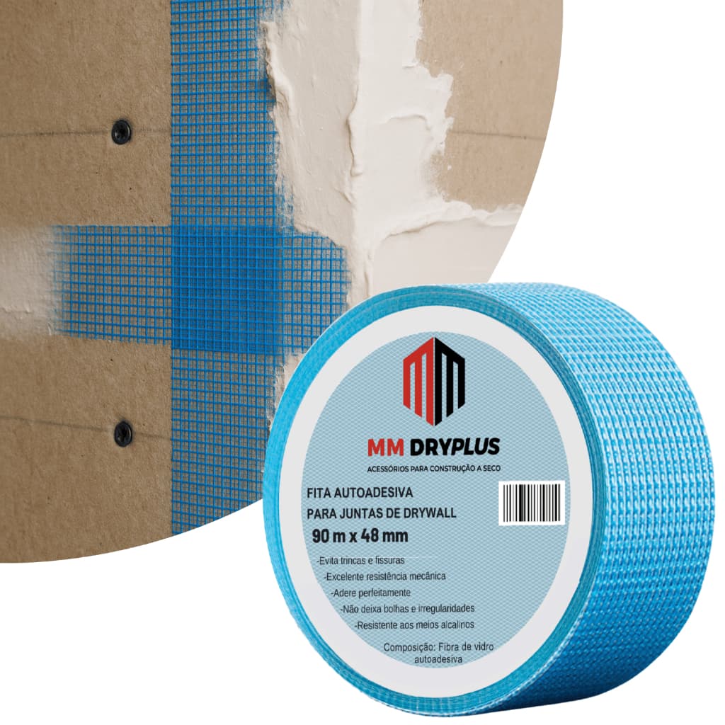 Fita Telada Azul 90 Metros Autoadesiva Para Gesso Drywall Largura 48mm