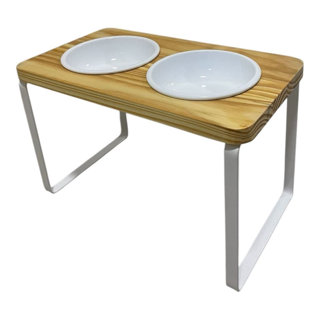 Comedor Elevado Duplo Madeira Ferro Pet Cachorro Gato Design Moderno