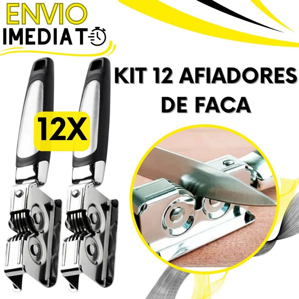 KIT 12 Amolador Afiador de Faca e Tesoura em Aço Inox de Alta Resistência com Cabo Ergonômico para Casa Cozinha