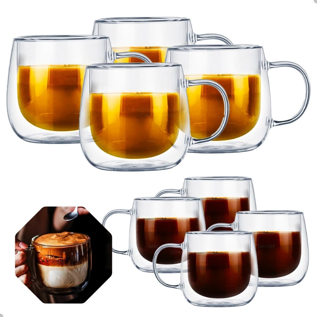 Kit Com 04 Xícaras Canecas De Café Parede Dupla Vidro Borossilicato 80ml