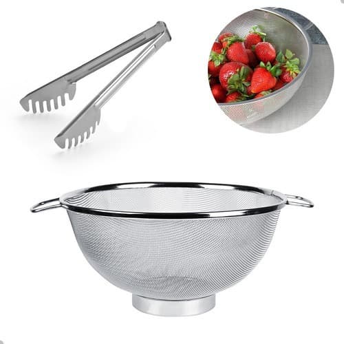 Escorredor + Pegador Multiuso Aço Inox Saladas Massas