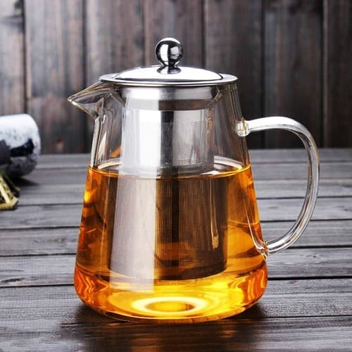 Chaleira Bule De Vidro Com Infusor de Chá Inox 750ml ( Vai ao Fogo )