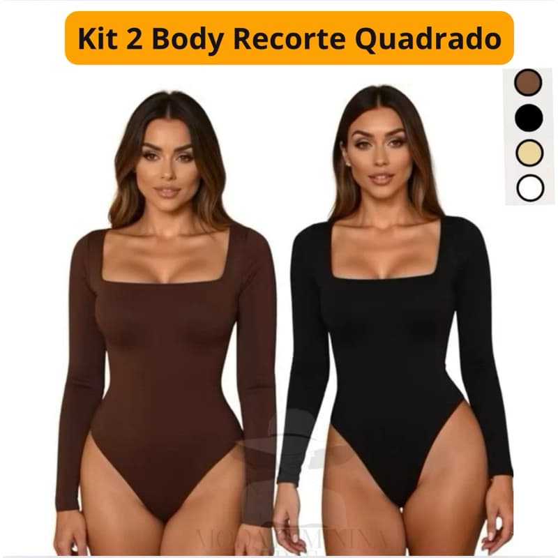 Kit 2 Body Manga Longa Recorte Quadrado