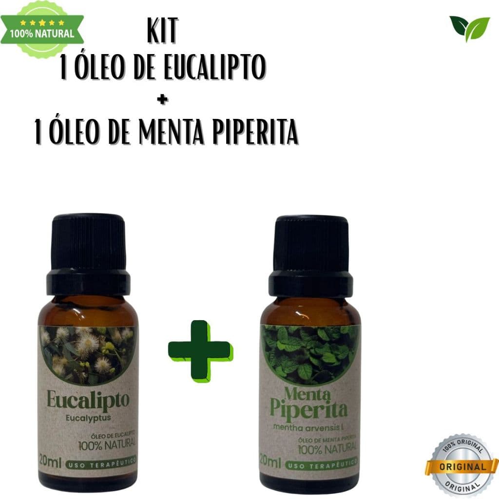 kit 1 oleo de menta piperita + 1 oleo de eucalipto 100% natural 20 ml