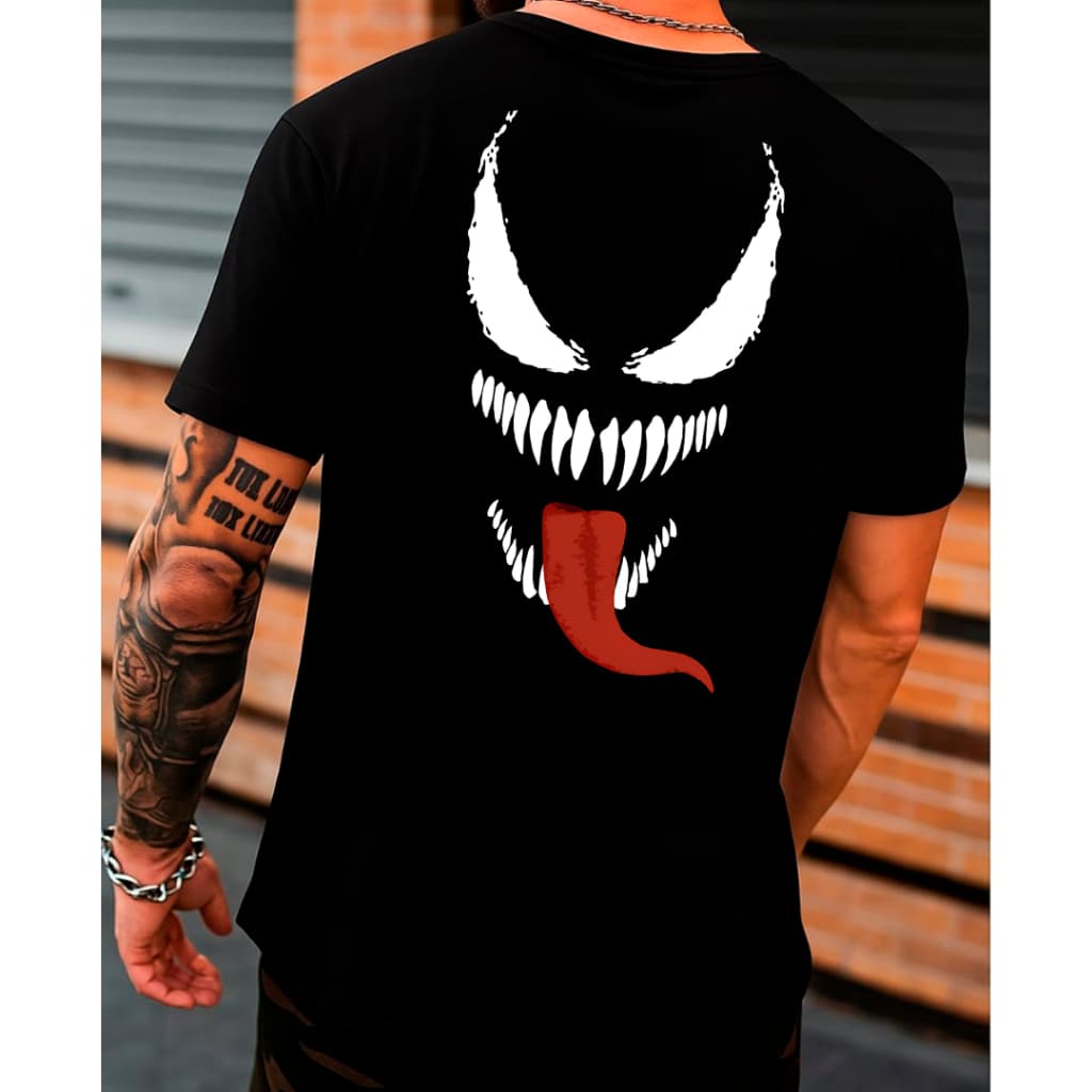 Camiseta Masculina Venom | 100% Algodão | Geek Streetwear | Camisa Infantil e Adulto Plus Size