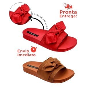 Kit 2 Pares Chinelo Feminino Sandália Slide Pala Um Laço Papete Promoção Mulher