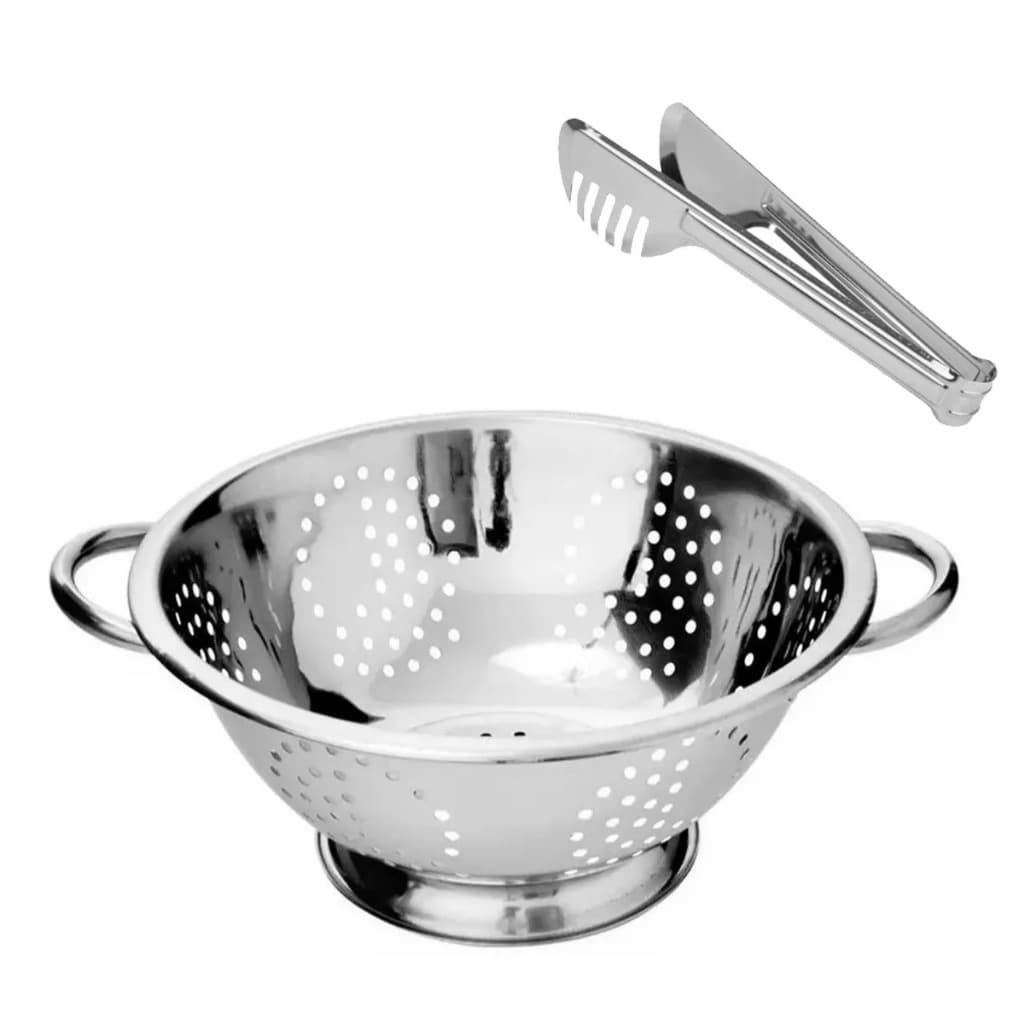 Kit escorredor 24cm + Pagador Macarrão Massa Inox Utensílios Cozinha
