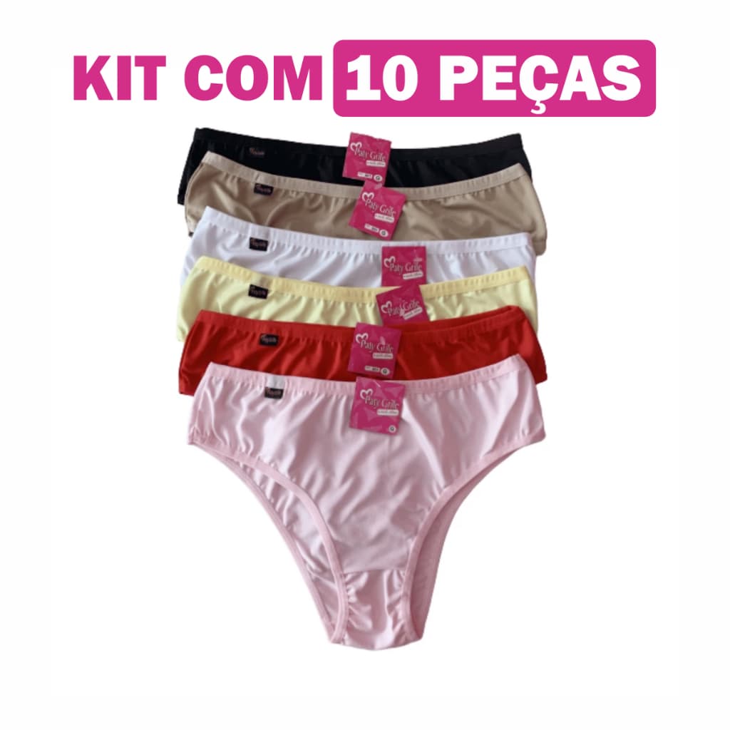 Kit 10 Calcinhas De Microfibra Cintura Alta Confortável Em Atacado Revenda