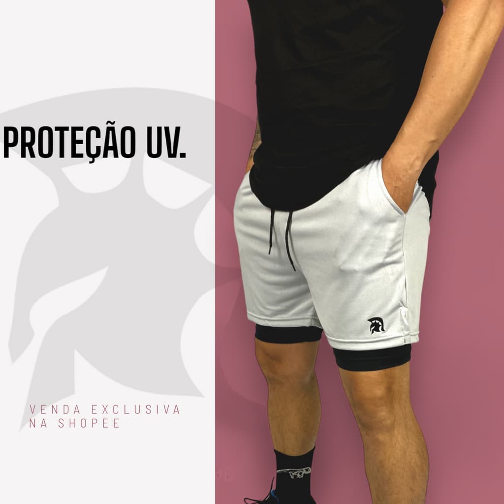 Bermuda Masculina  2 em1 Spartan Forro com suporte para celular