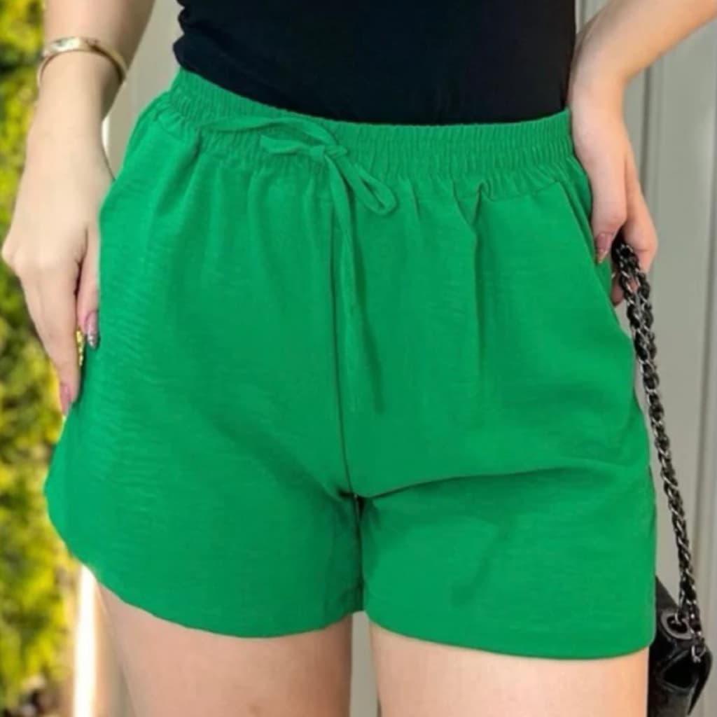 Short Duna Feminino Com Bolso Elástico na Cintura Moda Verão