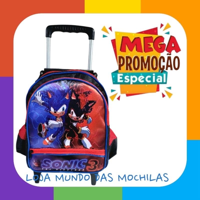 Mochila Escolar Infantil Pequena Creche Com Rodinha Sonic