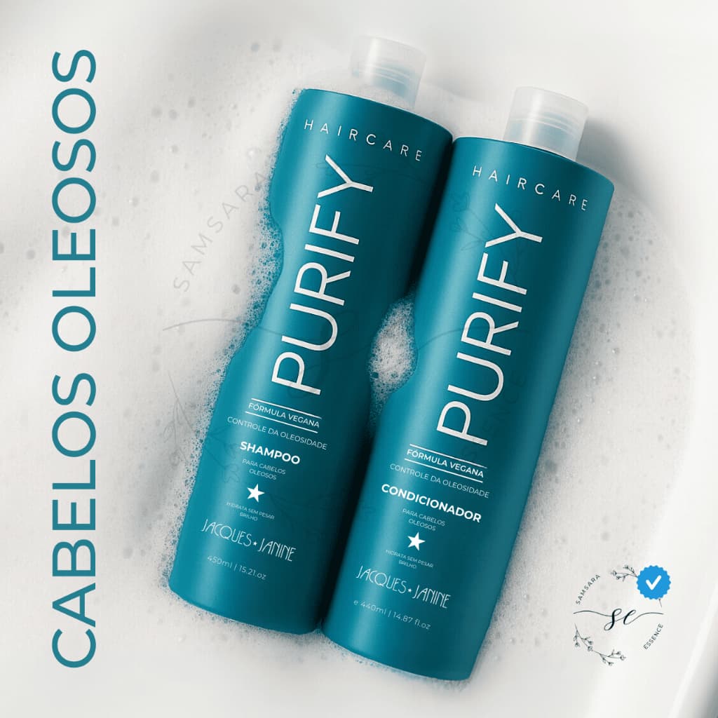 Shampoo e Condicionador para Cabelos Oleosos kit 450ml+440ml Jacques Janine Vegano Purify Linha Pro