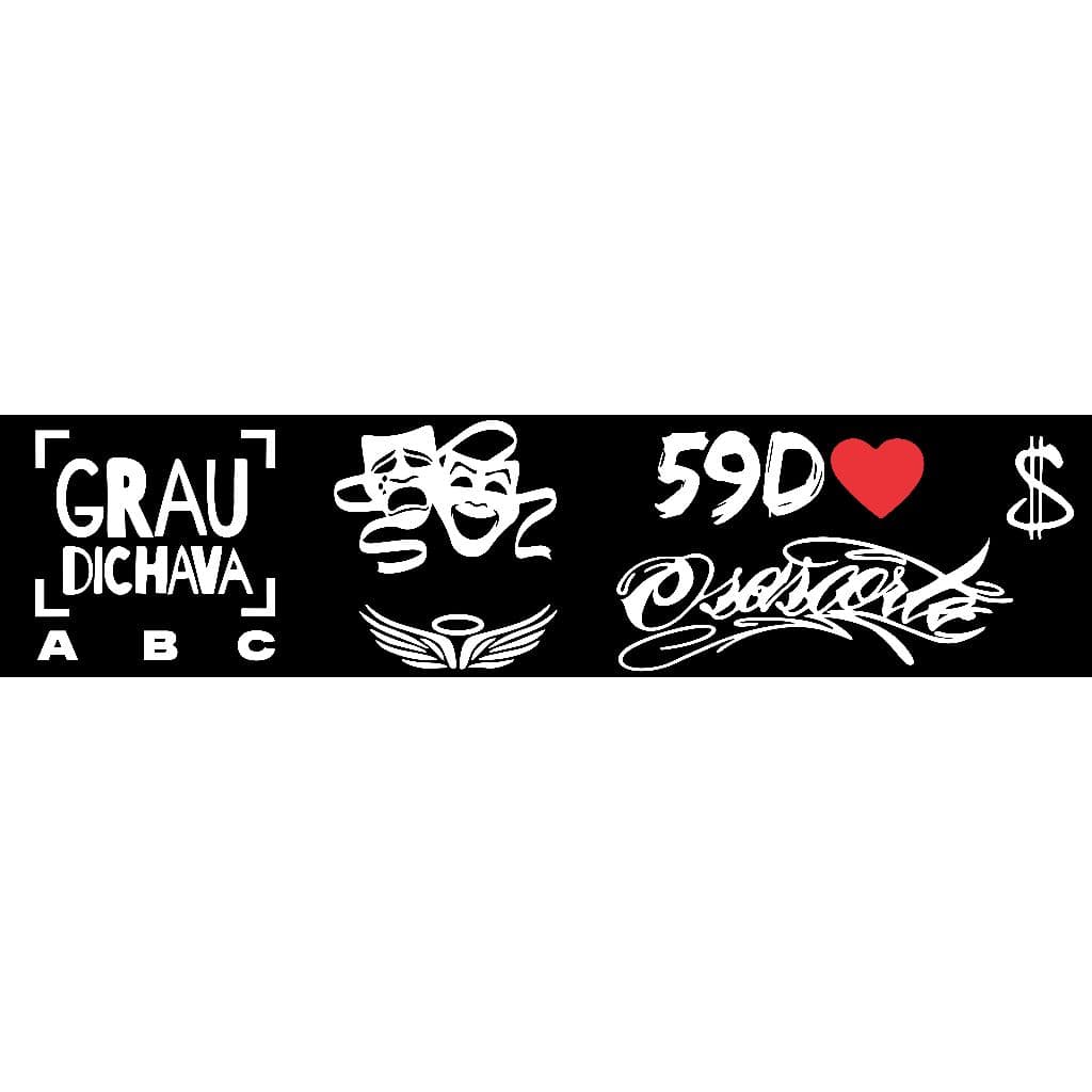 Kit 06 Adesivos GRAU DICHAVA, 59D, CHORA AGORA RIR DEPOIS, CIFRÃO, ANJO Moto, OSASCORTEE