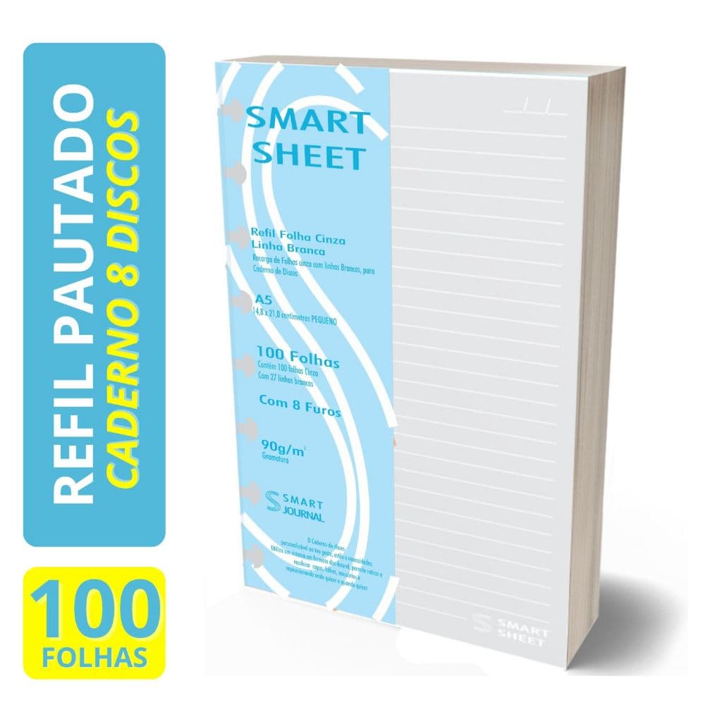 Refil Caderno de Discos 90g 100 Folhas Pauta Branca A5 Pequeno 8 Furos