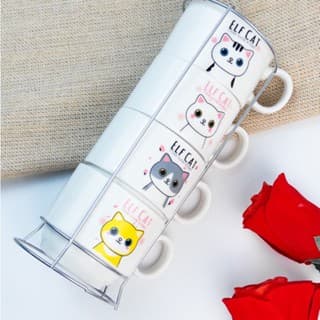 Jogo De Xícaras Café Chá Com Suporte Kit 4 Canecas 160ml
