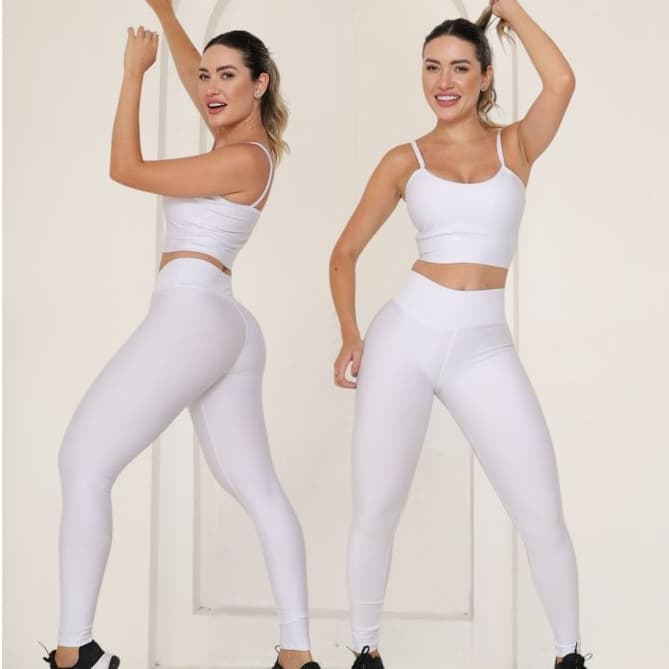Kit 2 Leggings Suplex Calça Branca Feminina Trabalho Enfermagem Cós Alto