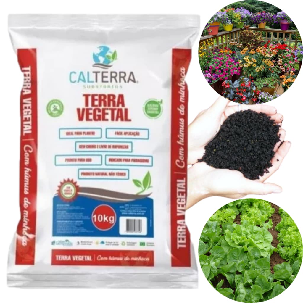 Terra Vegetal Adubada 10kg Com Húmus De Minhoca Calterra