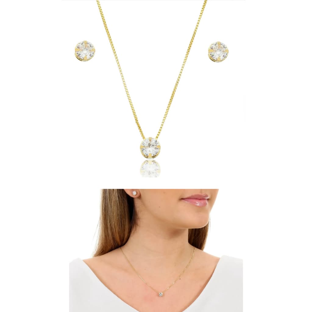 Colar e Brinco Ponto de Luz Banhado A Ouro 18K e Prata 925 Promoção