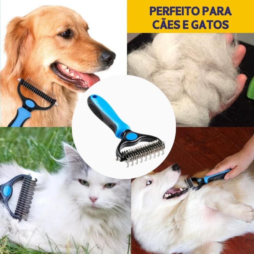 Rasqueadeira 2 em 1 Para Cães e Gatos - Remove e Desembaraça Pelos Mortos com Facilidade - MN