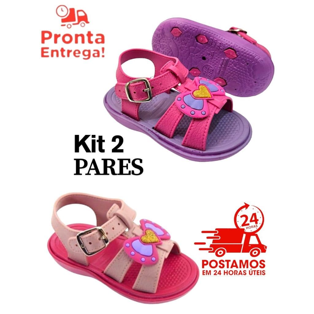 KIT 2 Pares Sandalia Baby Laço Menina Confortavel Chinelo Feminino