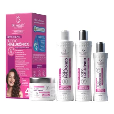 Kit Capilar Ácido Hialurônico Completo com Shampoo, Condicionador , Máscara e Creme para pentear