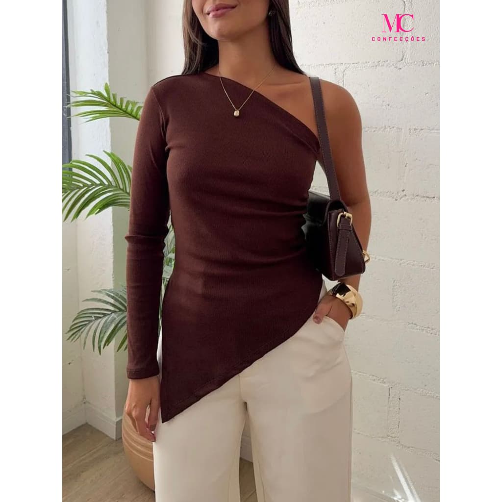 Blusa Feminina Assimétrica Mula Manca Blusinha Canelada Ribana Elegante Verão Gringa